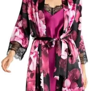 INC International Concepts Pink Floral Satin Chemise & Robe Set
